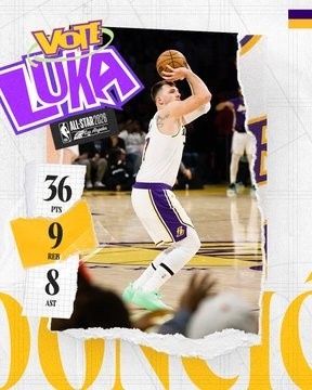 拉拉的呢？湖人官推发布东契奇和詹姆斯本场数据海报