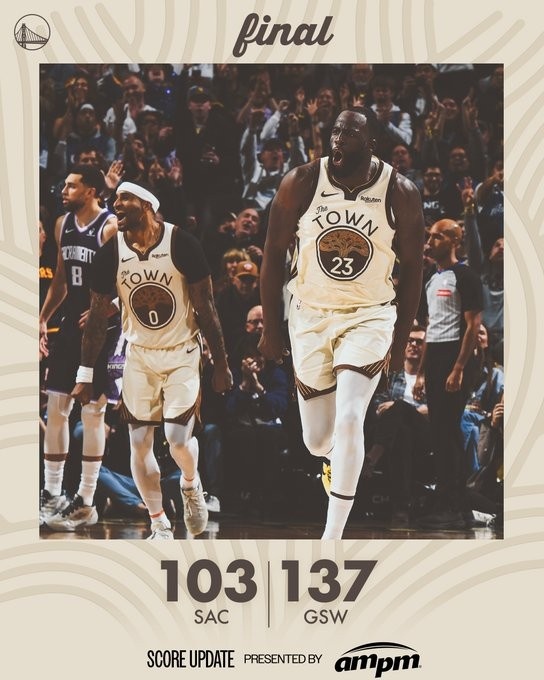 连续第二场成为封面人物！勇士赢球海报：格林怒吼瞬间